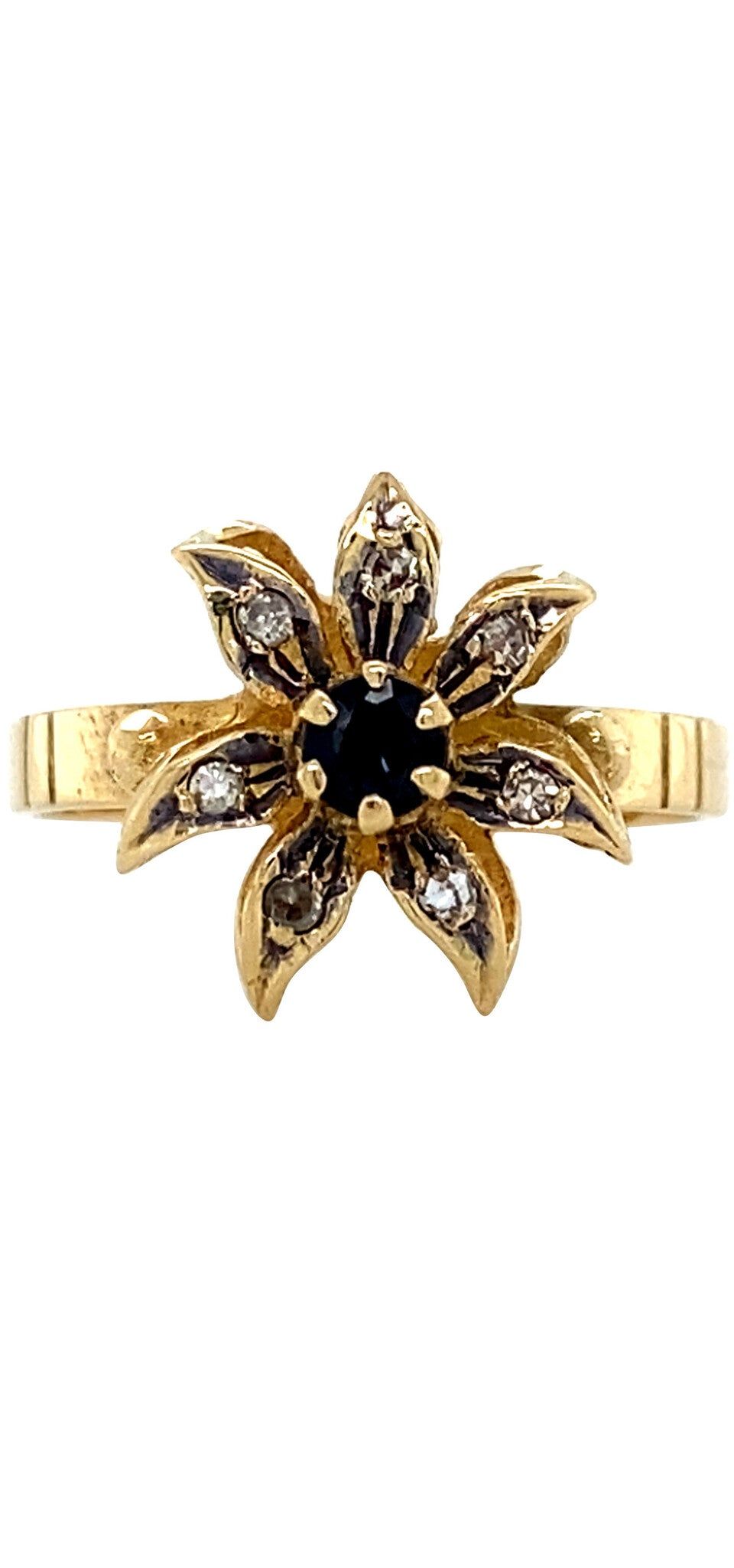 Vintage 14K Gold Cluster Ring with Sapphire and Diamond